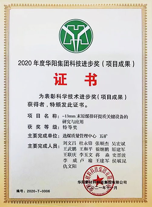 2020年度華陽集團科技進步獎項目成果